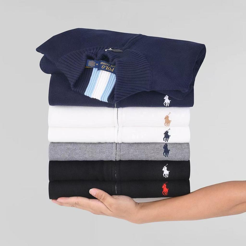 Men's Slim Fit Stand Collar Cardigan Sweater with Small Horse Logo - Spring & Autumn Long Sleeve Knitwear