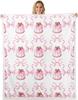 White Swan Fleece Throw Ballet Theme Pink Plush Blanket for Kids Room Decor with Crown Bowknot Roses Flowers Twin X