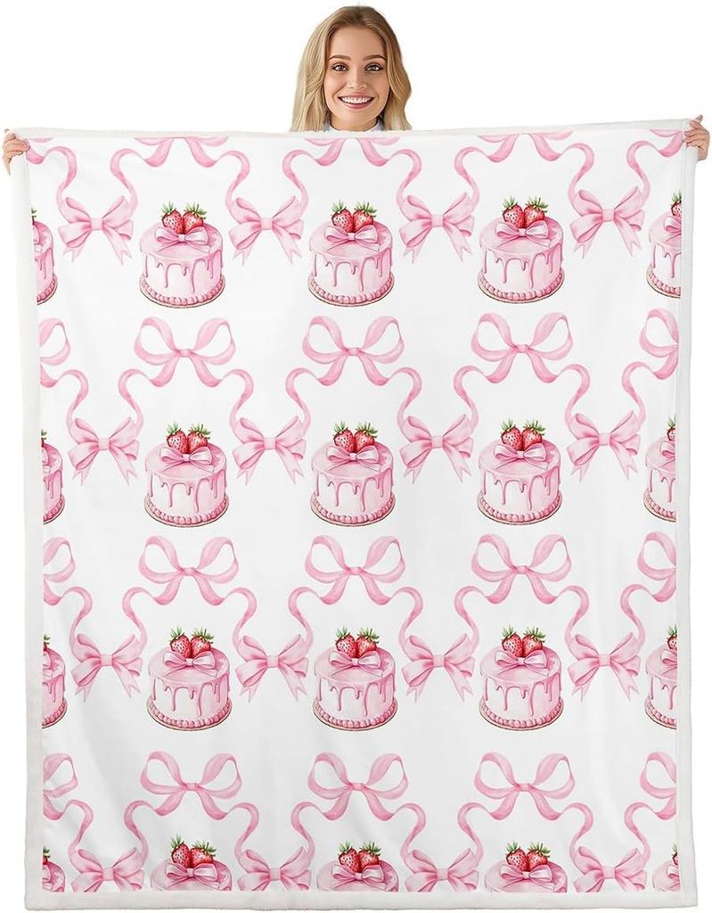 White Swan Fleece Throw Ballet Theme Pink Plush Blanket for Kids Room Decor with Crown Bowknot Roses Flowers Twin X
