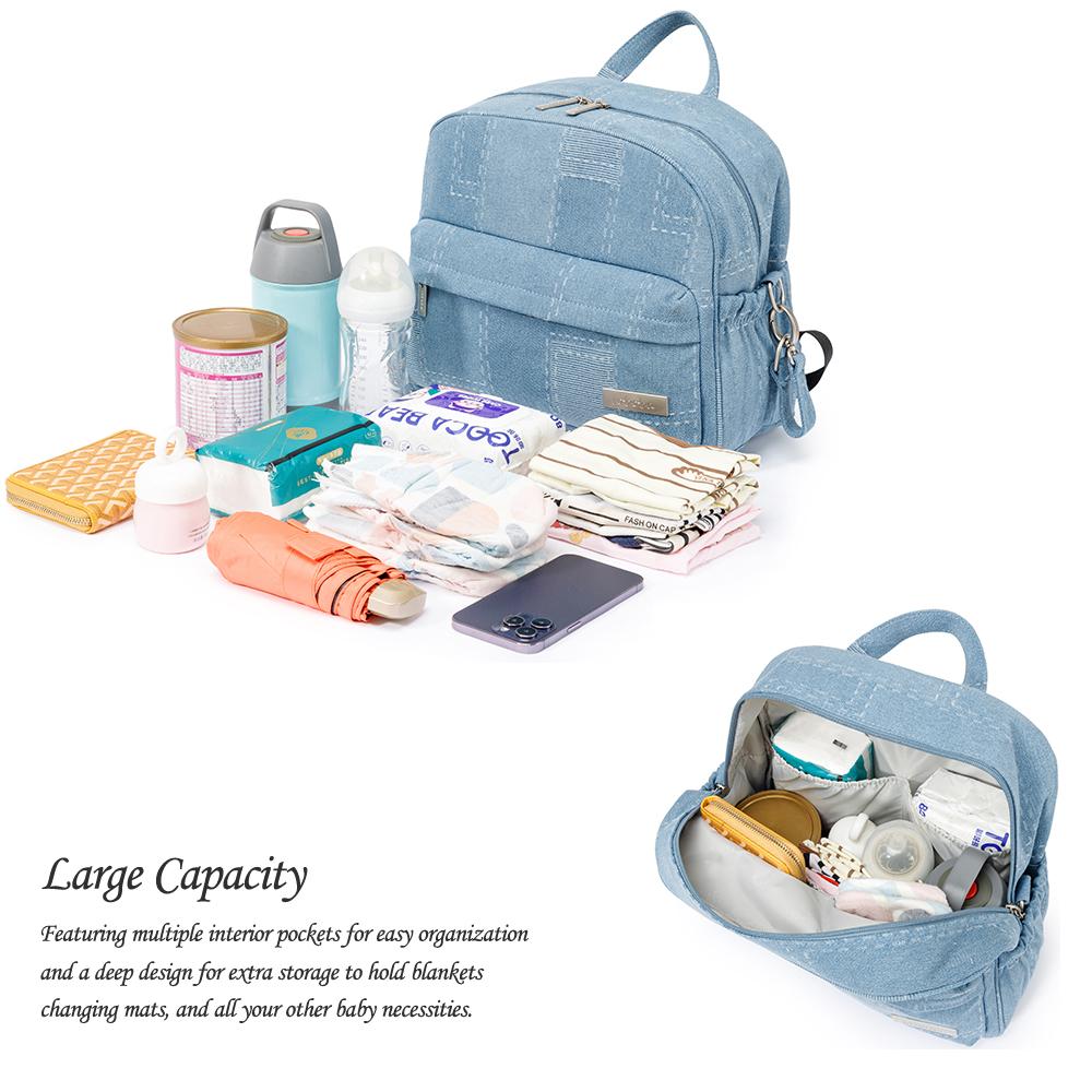 Soboba New 2024 Stylish Mommy Diaper Backpack Denim Large Capacity Multi-Funciontal Travelling Diaper Bag For Women