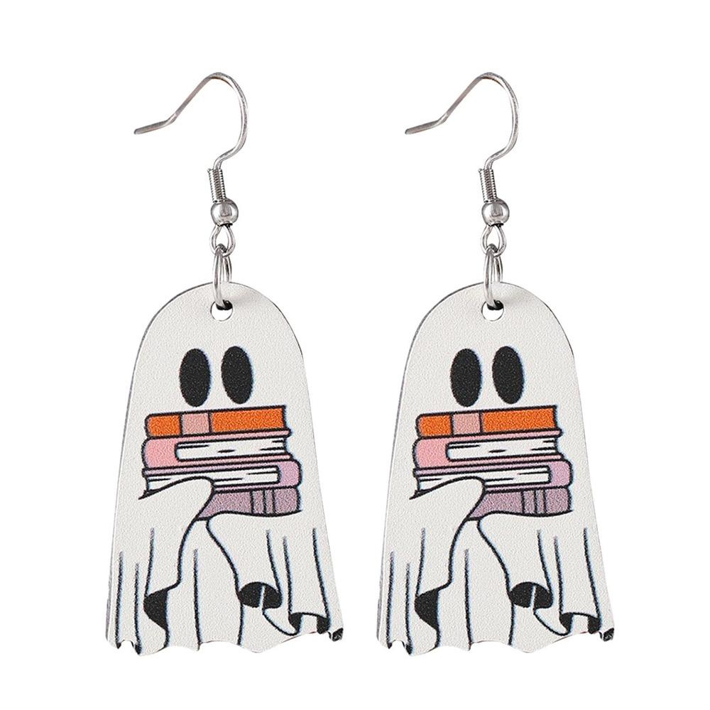 Gothic Book Ghost Earrings Woo-den Fun Eardrops Halloween Earrings  for Women