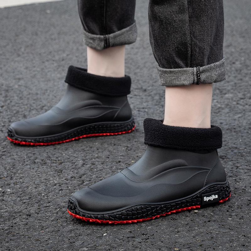 Men’s Waterproof Non-Slip Short Rain Boots - Thick Sole Wear-Resistant Rubber for Outdoor and Kitchen Use