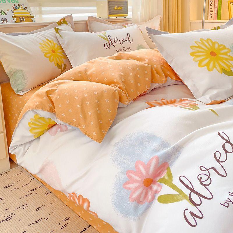 

Class A Household Thick Skin-friendly Sanded Four-piece Set Twill Ins Cartoon Quilt Cover Dormitory Bed Three-piece Set 1.2m three-piece set
