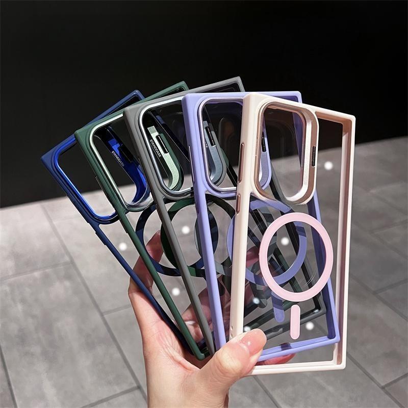 Suitable for Samsung S25 Ultra Magnetic Phone Case S24Plus Hidden Metal Lens Bracket S23 Transparent S24