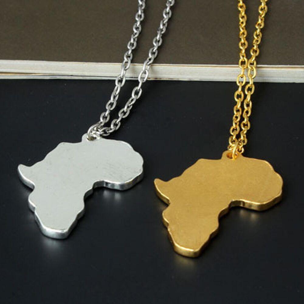 Ethnic Men Country Fashion Chain Jewelry Pendant Necklace African Map Gold