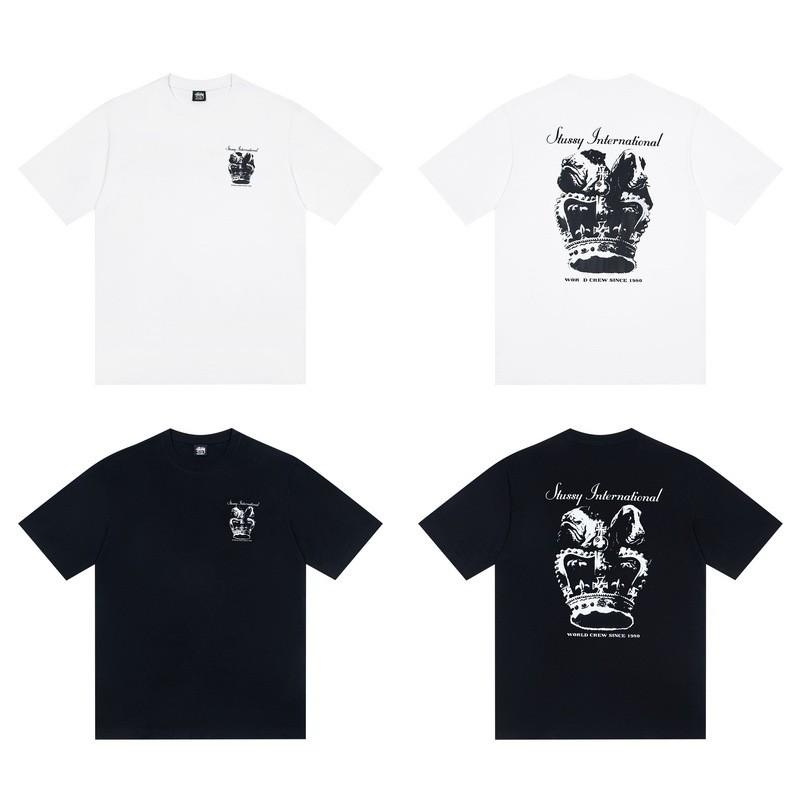 Stussy Nera 8 Classica Filigrana Stampa Lettere 2025 Unisex Streetwear Vestibilità Larga Maglietta in Cotone