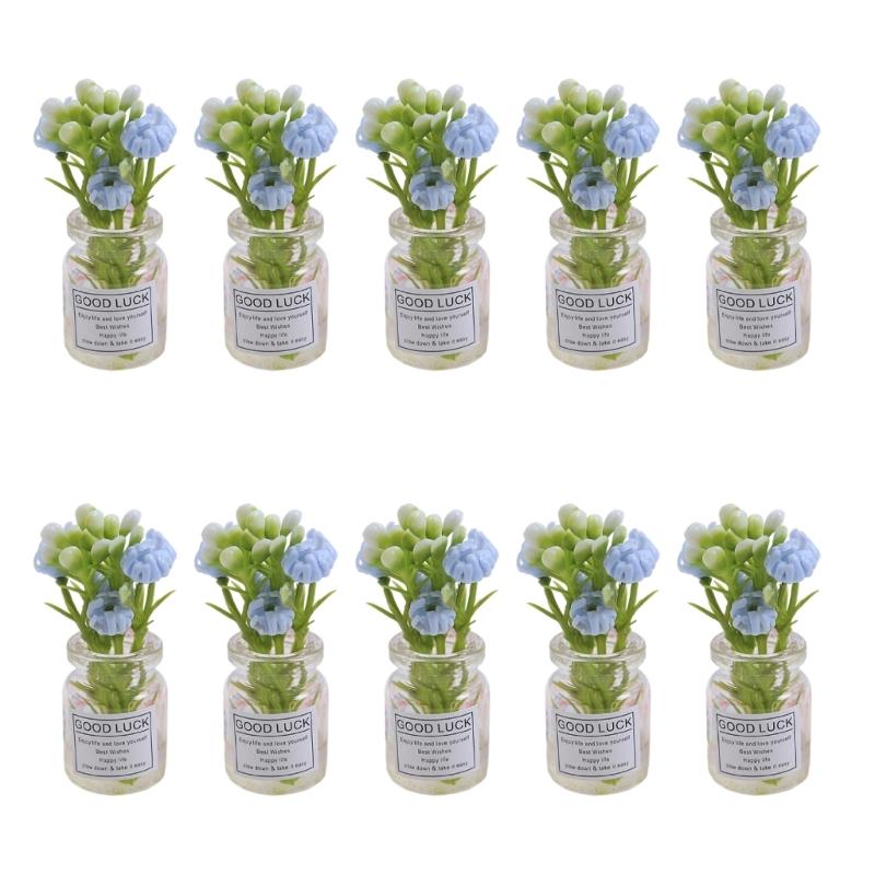 10pc Dashboard Center Console Mount Greenery Decoration Glow Small Figurines Decors Miniature Potted Flowers Ornament