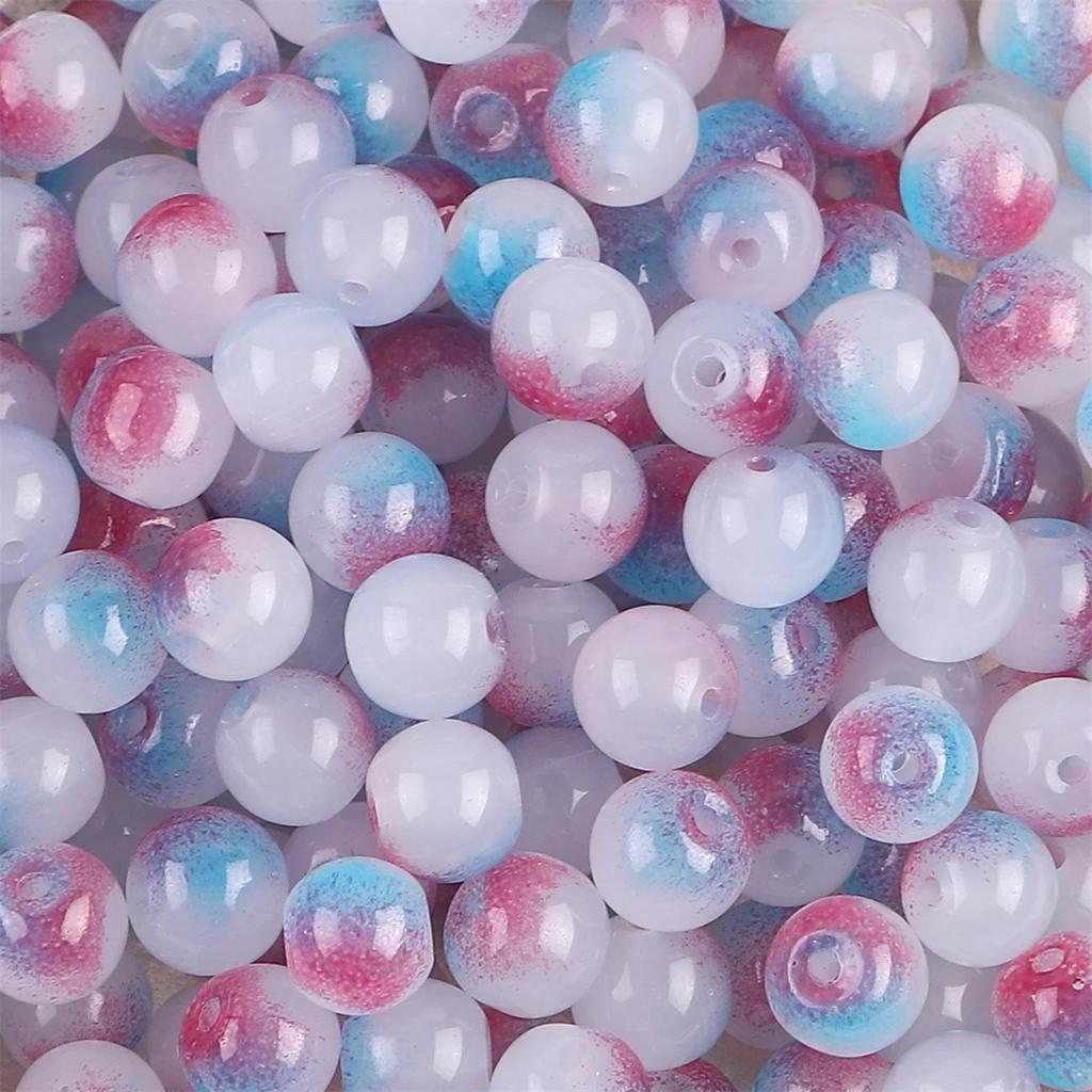 50pcs 8mm Glass Imitation Jade Bead Gradient Double Color Round Bead Handmade DIY Bracelet Necklace Jewelry Making Loose Bead Ma