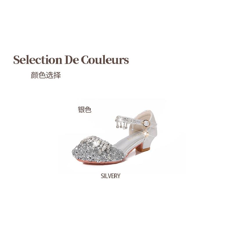 Girls' High Heels Princess Shoes Little Girl Dress Crystal Shoes Soft Sole Silver Children's Fashion Show Performance Leather Shoes