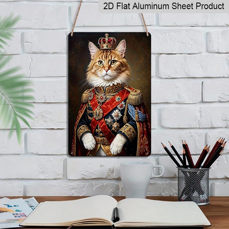 2D Flat, 1pc, Royal Maine Coon Cat King Metal Aluminum Sign - Retro Funny Cat Lover Wall Decor Does Not Need Electricity, Perfect for Country Yard