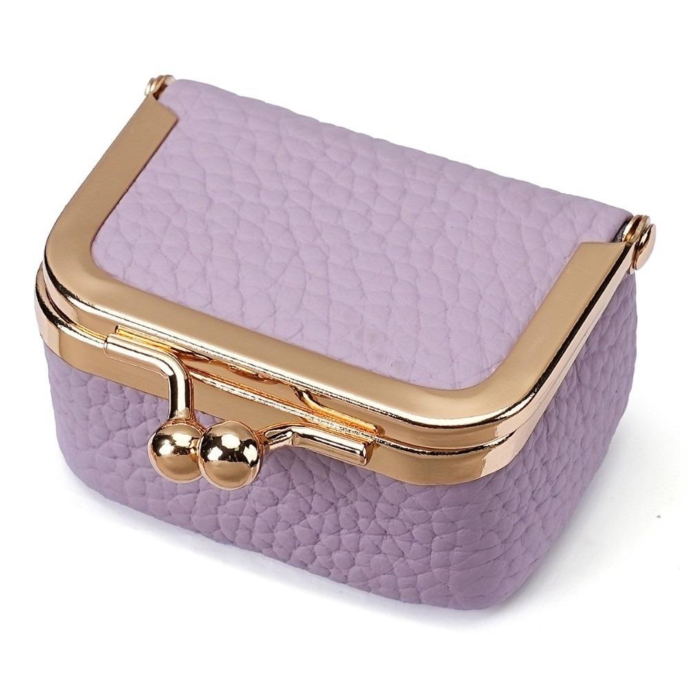 Solid Color Kiss Lock Coin Purse Genuine Leather Small Item Bag Leather Jewelry Bag  Earrings
