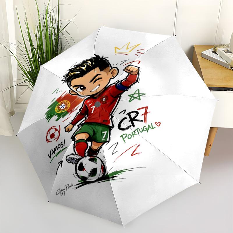 Portuguese Soccer Star Celebration Outdoor Automatic Umbrella Retractable Design with 8-Rib Durability Sturdy Construction All-Season Travel