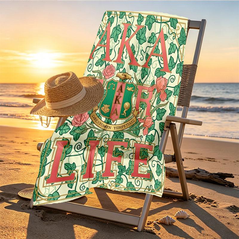 Alpha Kappa Alpha Print Beach Towel Design, Soft, Lightweight. for Home Bathroom, Spa, Pool, Yoga, Surfing, Camping, Gift for Family, Friend