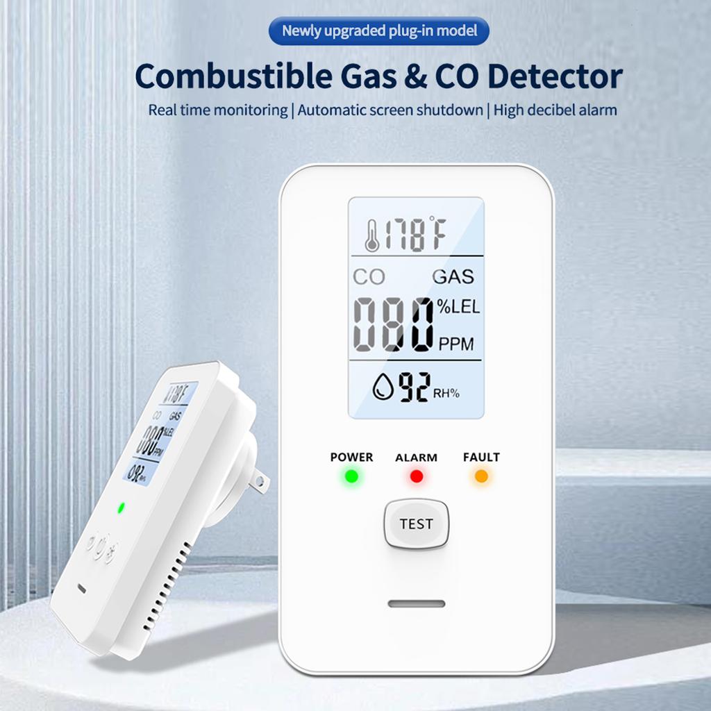 Carbon Dioxide Detector Plug In 4 in 1 Combustible Natural Gas Detector Home Air Quality Monitor for Home RV Travel Hotel