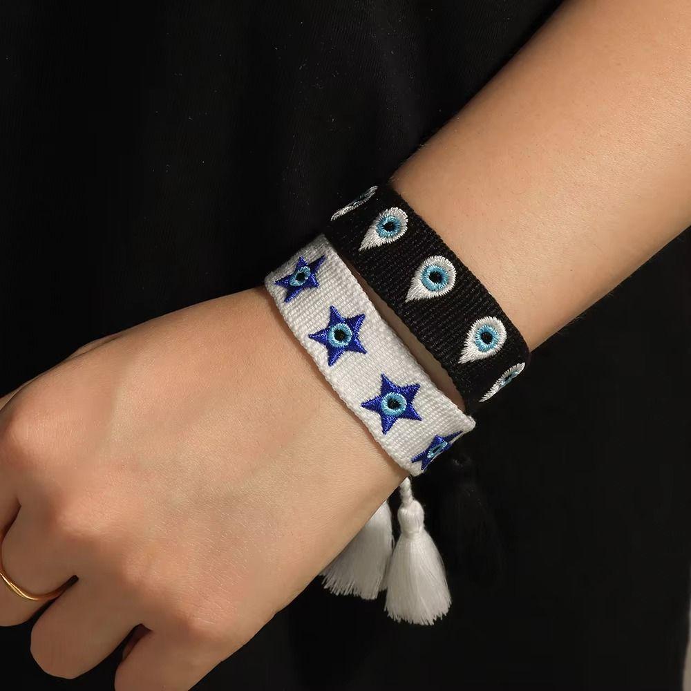 Embroidered Woven Charm Bracelets Adjustable Rope Blue Eyes Bracelet  Fabric Bracelets