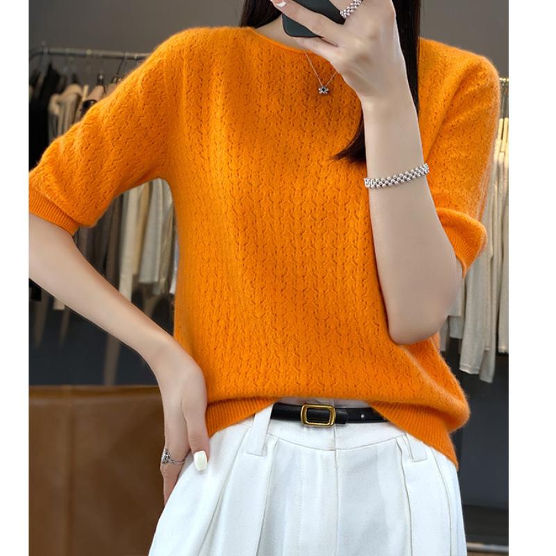 

Женский шерстяной свитер с круглым вырезом на весну и осень, новый темпераментный базовый свитер с полурукавами, корейский свободный универсальный тонкий топ XXL