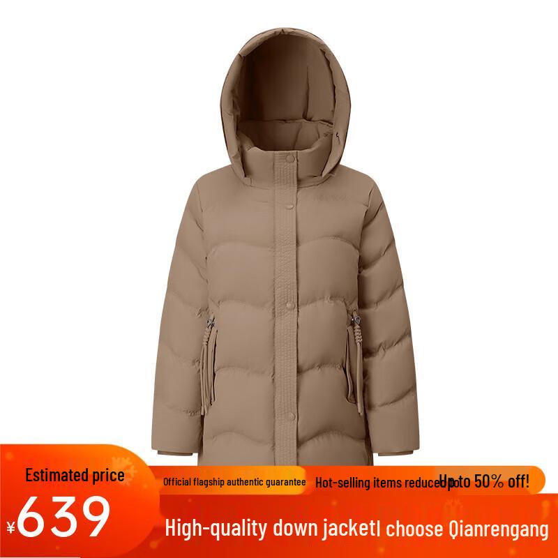 

Qianrengang 2025 Зимняя женская пуховая куртка средней длины с капюшоном 2XL