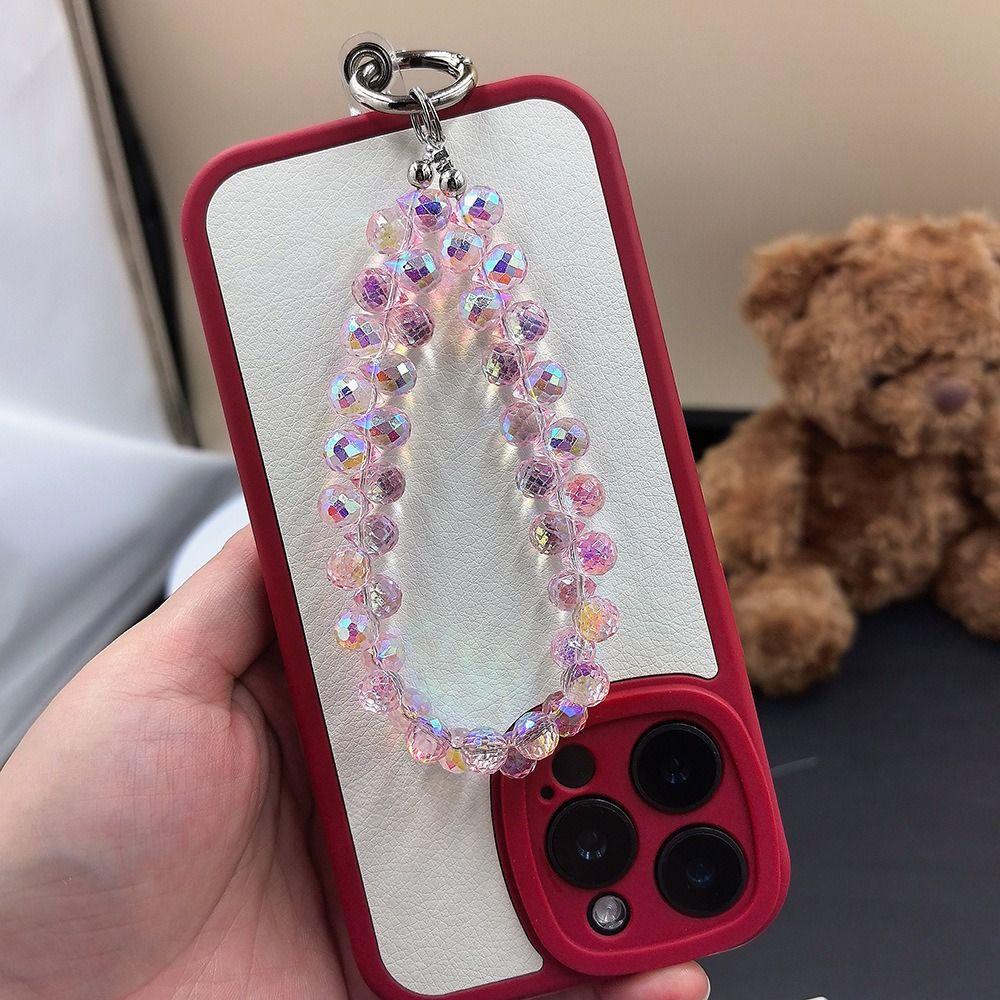 Chaveiro de contas de cristal transparente, bolsa destacável, pingente, cordão criativo para telefone para mulheres e meninas