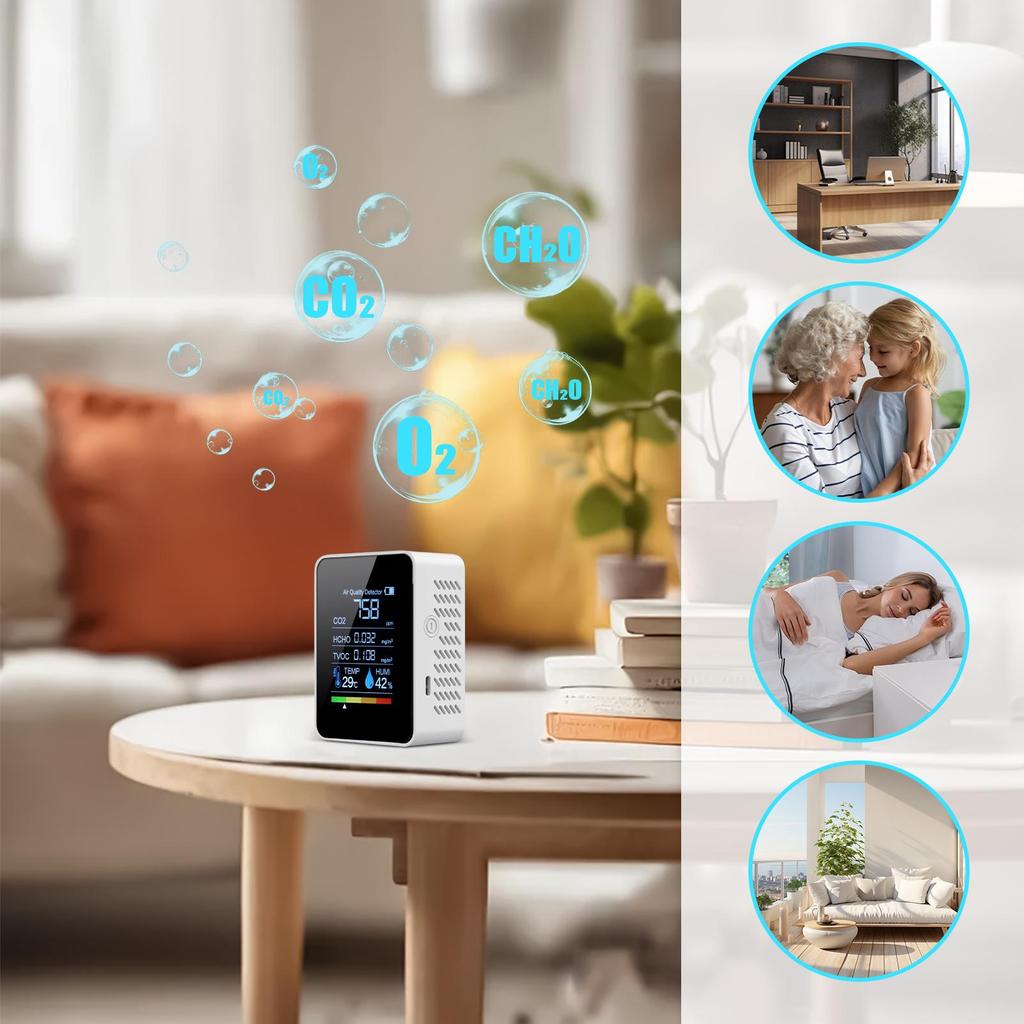 5 In 1 Air Quality Monitor Multi-function CO2 Meter Digital Temperature Humidity Tester Carbon Dioxide TVOC HCHO Detector