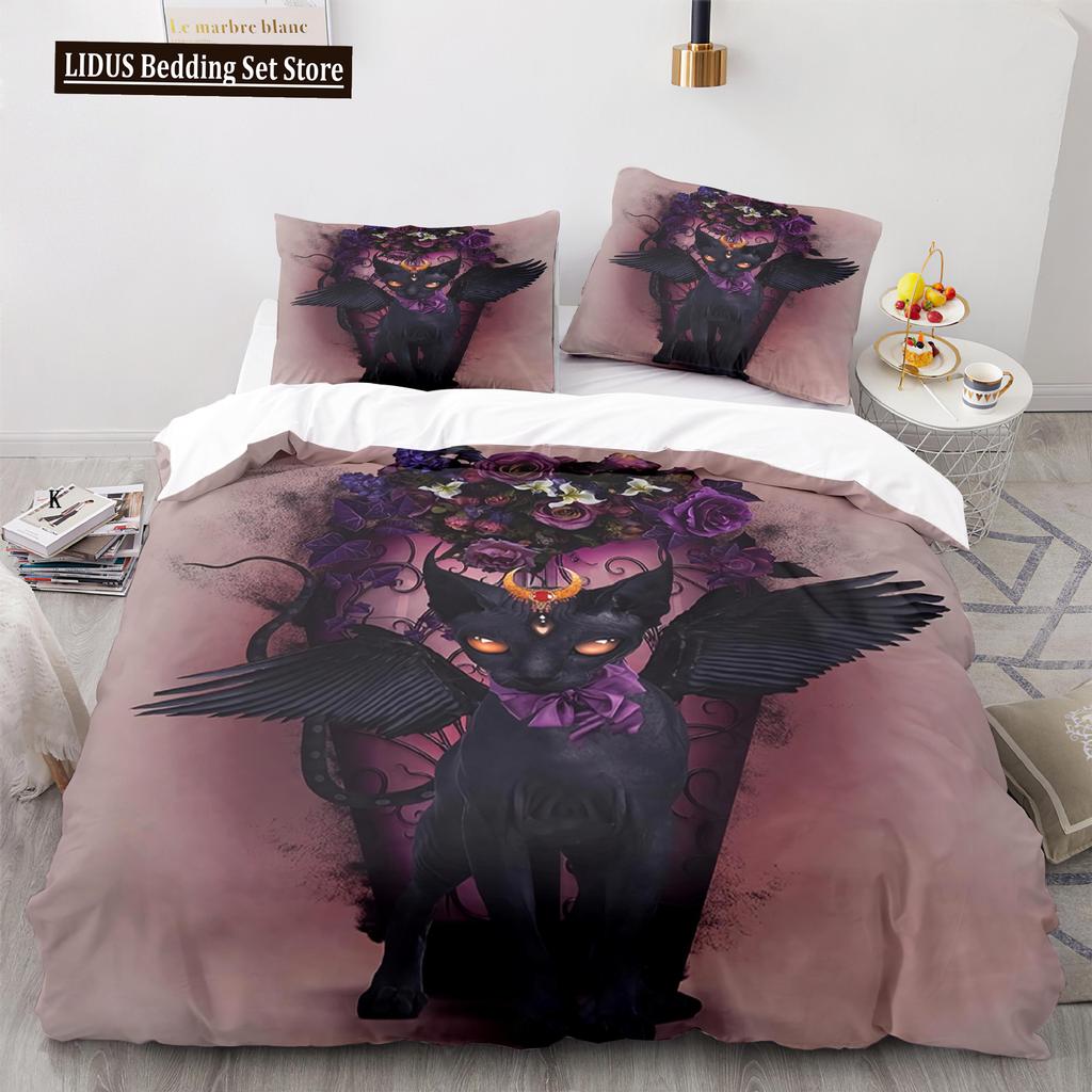 Cat Duvet Cover Set King Size Cute Cats Pattern Bedding Set Decorative Animal Polyester Comforter Cover With Pillowcases For Kid
