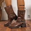 Fashion Thigh Boots Women's Retro Metal Leather Buckle High Knight Boots