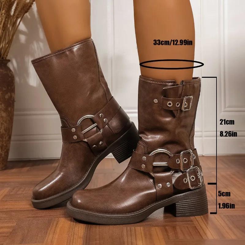 Fashion Thigh Boots Women's Retro Metal Leather Buckle High Knight Boots