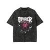 Vintage Acid Washed Black T-shirt Gothic Pink Spider 8 Ball Print Short Sleeve Crew Neck Casual Streetwear Unisex Cotton Tee