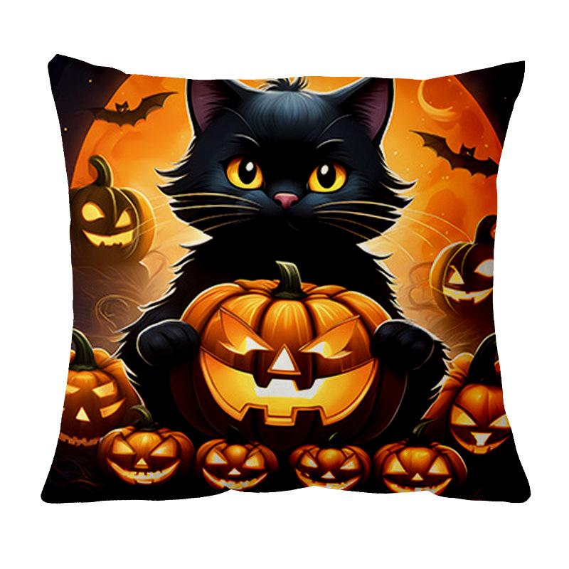 Kitten Halloween Pillowcase Short Plush Printed Sofa Bed Decorative Pillowcase Nordic Style