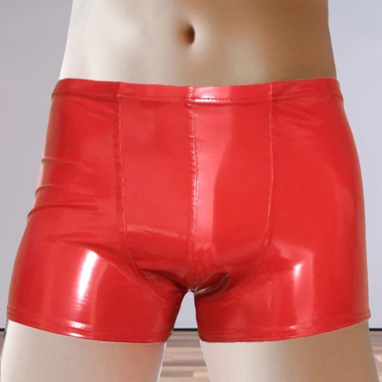 Mid-rise Elastic Waistband Men Panties U Convex Thin Stretchy Sexy Solid Color Faux Leather Shorts Briefs Daily Wear
