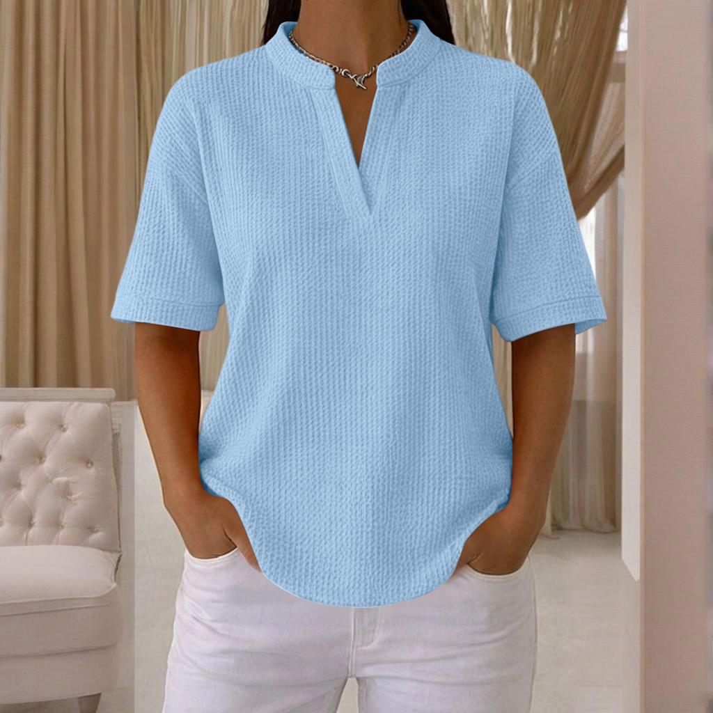 Women's Fashionable New Short Sleeved V-Neck Pullover Loose T-Shirt Top