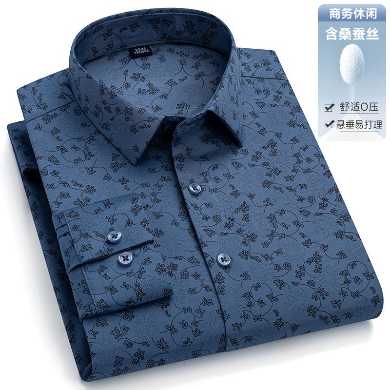 

2026 Spring New Arrival Men s Blue Long-Sleeve Printed Shirt, Business Casual Shirts, Asian Sizes M-5XL 6XL. 45