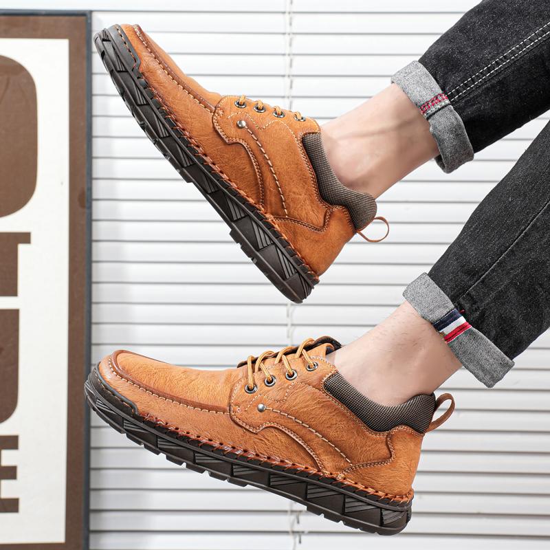 Men's Genuine Leather Casual Shoes Winter Plus Velvet Warm Ankle Boots Spring/ Autumn Men's Mid-cut Boots Mens Red Loafers