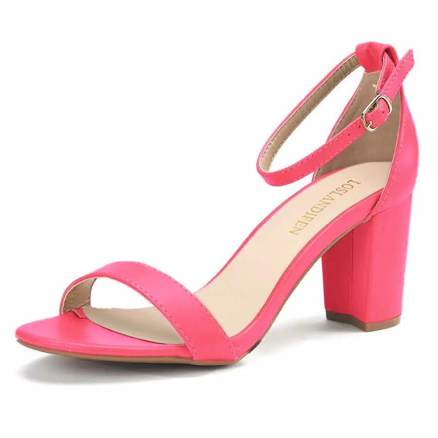 Women High Heels Pumps  Summer Low Heel Shallow Sexy Ankle Strap Sandals Thick Heel Open Toes Wedding Dress Shoes Large Size