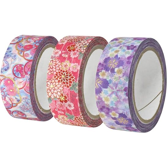 Kamiiso Sansho Made in Japan Washi Masking Tape, kimono-bi 3-Roll Set (Nadeshiko, Kiku-zakura, Nejir