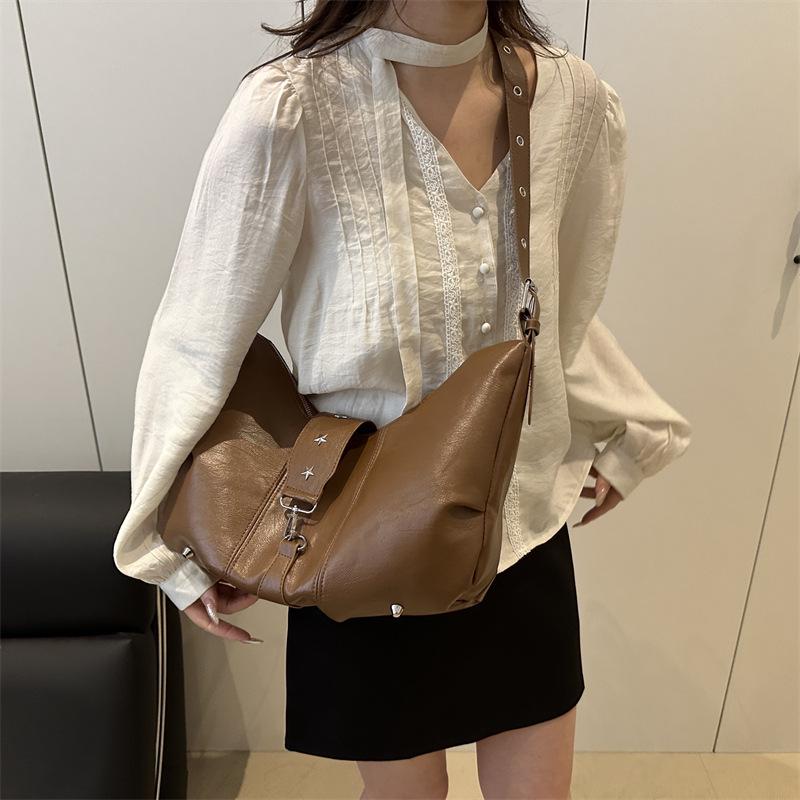 Yogodlns New Casual Fashion Hobos Bags for Women Retro Sling-shoulder Crossbody Bag Versatile Ladies Purse High Quality PU Leather Handbag