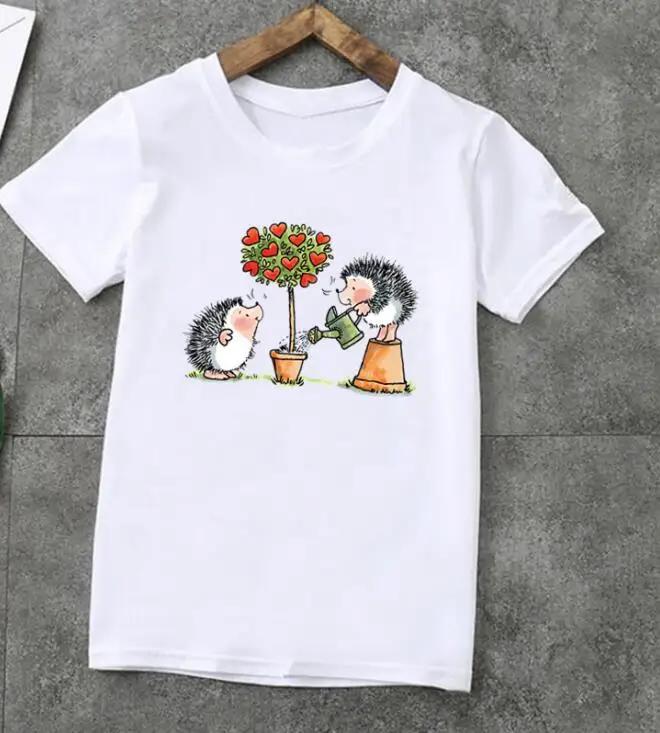 Unisex Summer Tshirt Cute Hedgehog Animal Cartoon Print Short Sleeve Kids Top Fashion Boys Girls Clothes 110