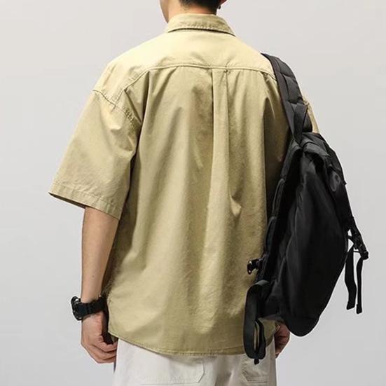 Men Shirt Solid Color Hip-hop Cool Young Style Buttons Loose Type Single-breasted Cardigan Lapel Summer Shirt Men Clothes