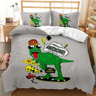 Kreslená sada povlaku na přikrývku Dinosaurus hrající baseball Nikdy se nevzdávej Ložní sada Kreslená Dvojitá Queen King Size Polyesterový Povlak na přikrývku