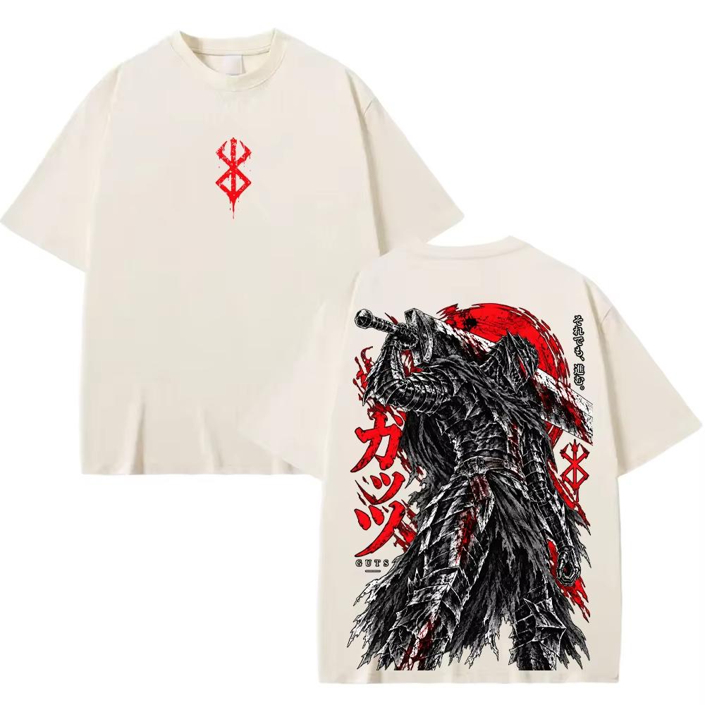 Berserk Anime Guts T Shirt, Men Loose Short Sleeve Tee, Berserker Armor Japanese Red Moon Back Print, Vintage Unisex Cotton Top