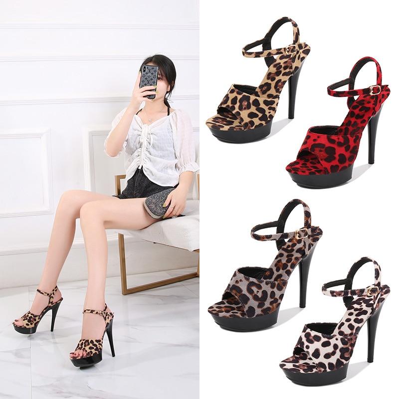 Women's Leopard Print Sandals New Summer Fashion  Sexy High Heels Stilettos 13cm Heel 3cm Platfrom LFD