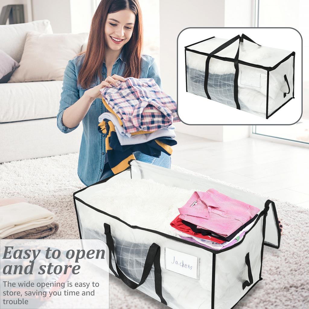 4Pcs Waterproof Woven Storage Bag Large Space Heavy Duty 3 Side Zip Design Moving Organiser for Luggage Clothes Bedding
