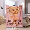 1pz Plaid in Flanella Ballerina Cappuccina, Stampa Piatta 2D, Coperta Ultra Morbida Calda per Tutte le Stagioni, Carino Design Ballerina al Caffè per Letto