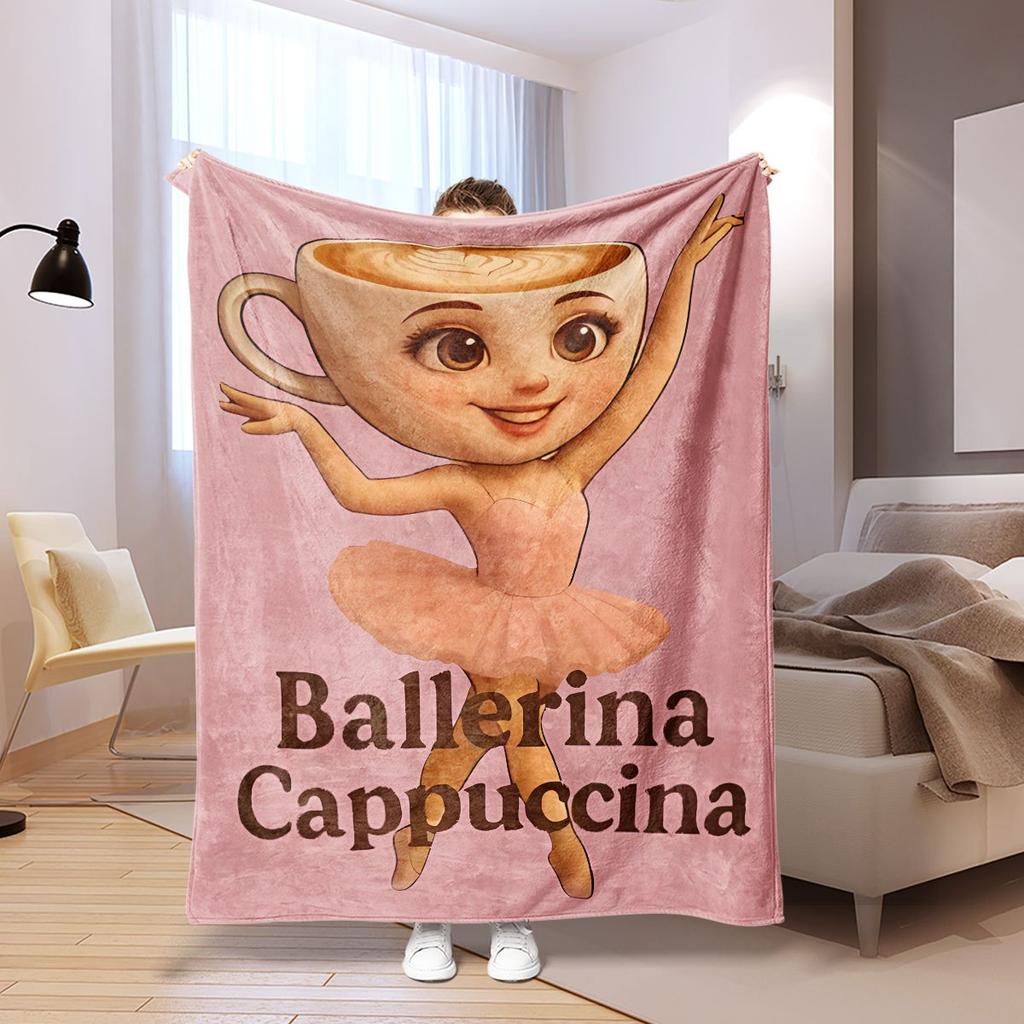 1pz Plaid in Flanella Ballerina Cappuccina, Stampa Piatta 2D, Coperta Ultra Morbida Calda per Tutte le Stagioni, Carino Design Ballerina al Caffè per Letto