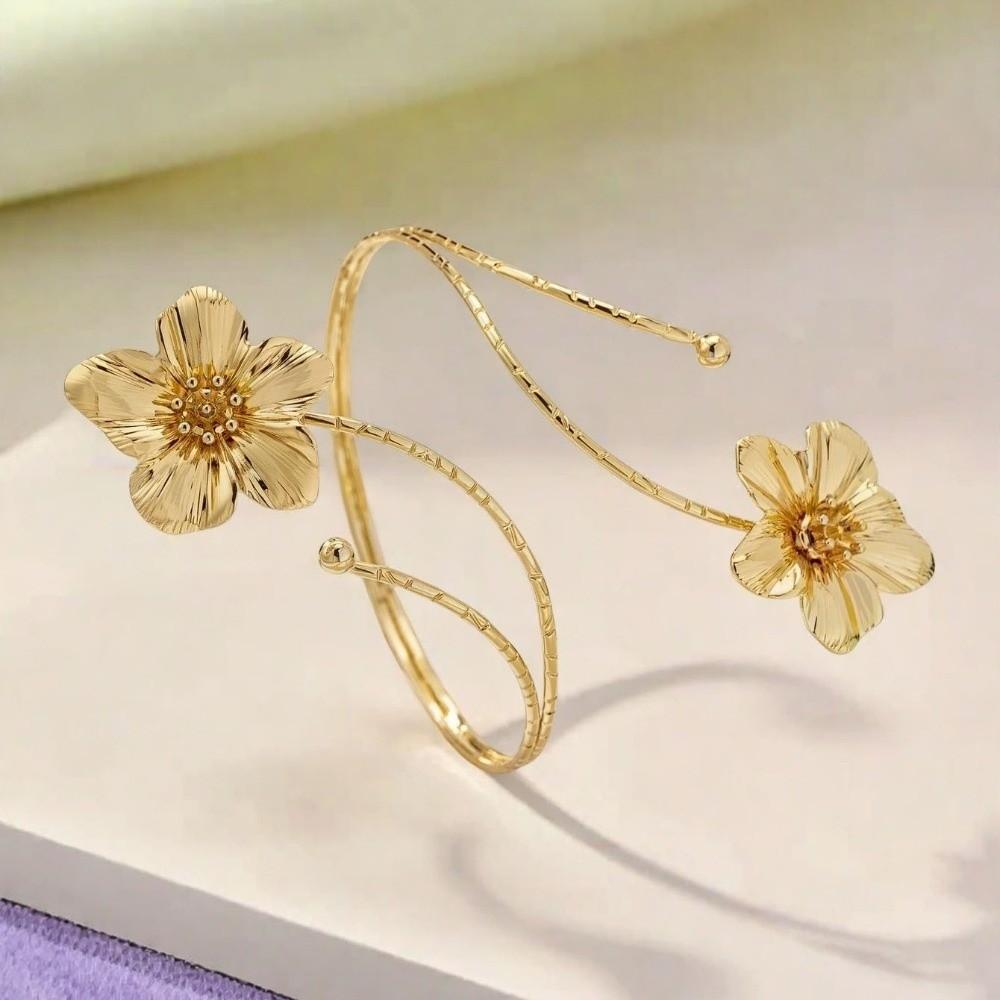 Enamel Glaze Flower Bracelet Floral Armband Elegant Open Arm Bangle  Gift