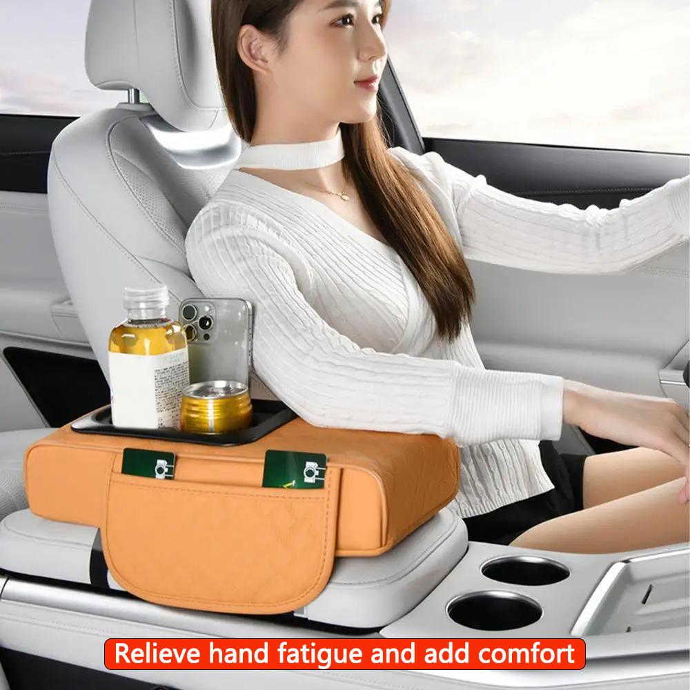 Car Armrest Pads Organizer, Car Armrest Extender with Storage, Leather Tissue Box Holder, Storage Tray Height Adjuster for Cente