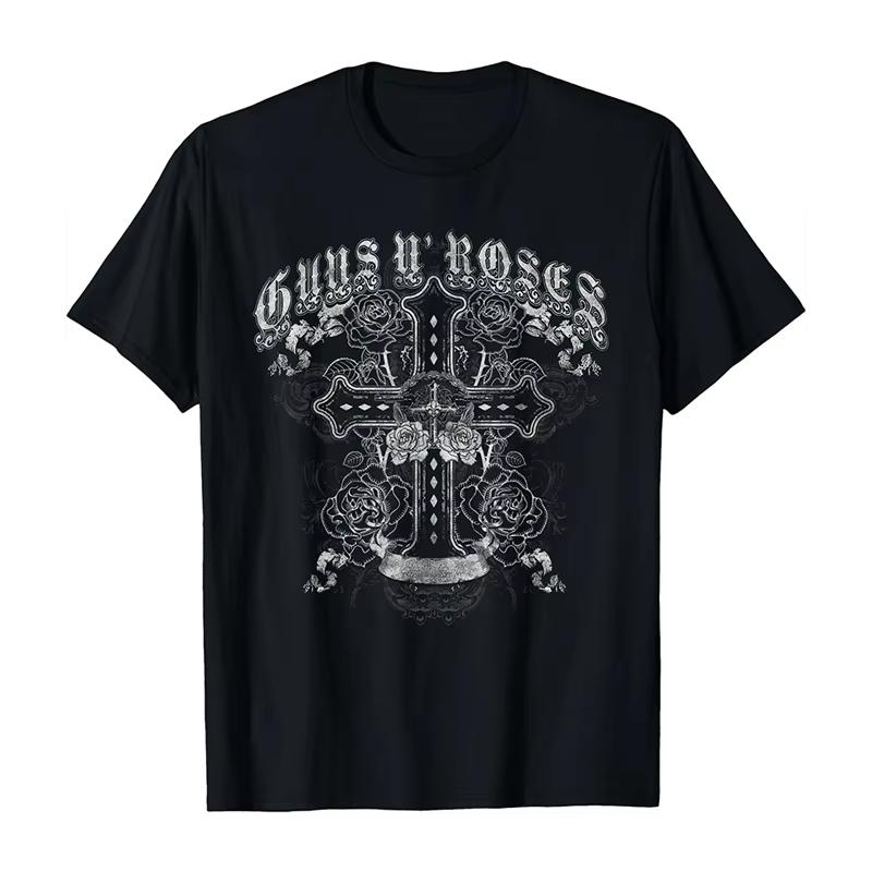 2025 Nowy Guns N 'Roses Rock Punk Amerykański Oversize High Street Męski i Damski Letni Bawełniany Amerykański Wygodny T-shirt