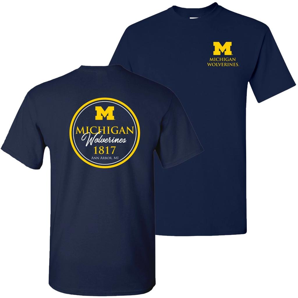 Koszulka Unisex z Klasycznym Okręgiem Michigan Wolverines - Granatowa