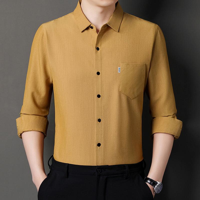 Spring and Autumn Men's Long Sleeve Shirts Business Casual Men's Loose Real Pocket Shirts