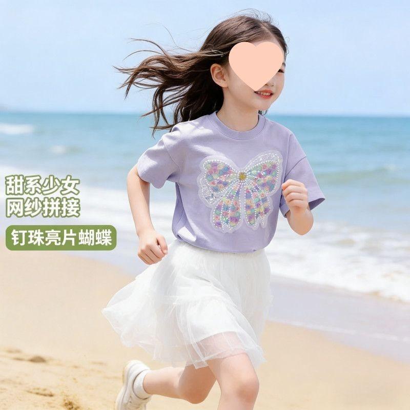 Girls Cotton Short Sleeve T Shirt with Bow Loose Casual Top for Summer