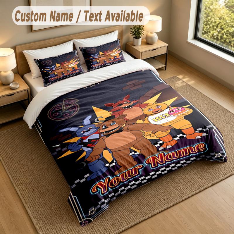 Custom Name Text Bedding 3Pcs Set,Five Nights At Freddy’s 1 Duvet Cover 2 Pillowcases Soft Bed Linen For Gift